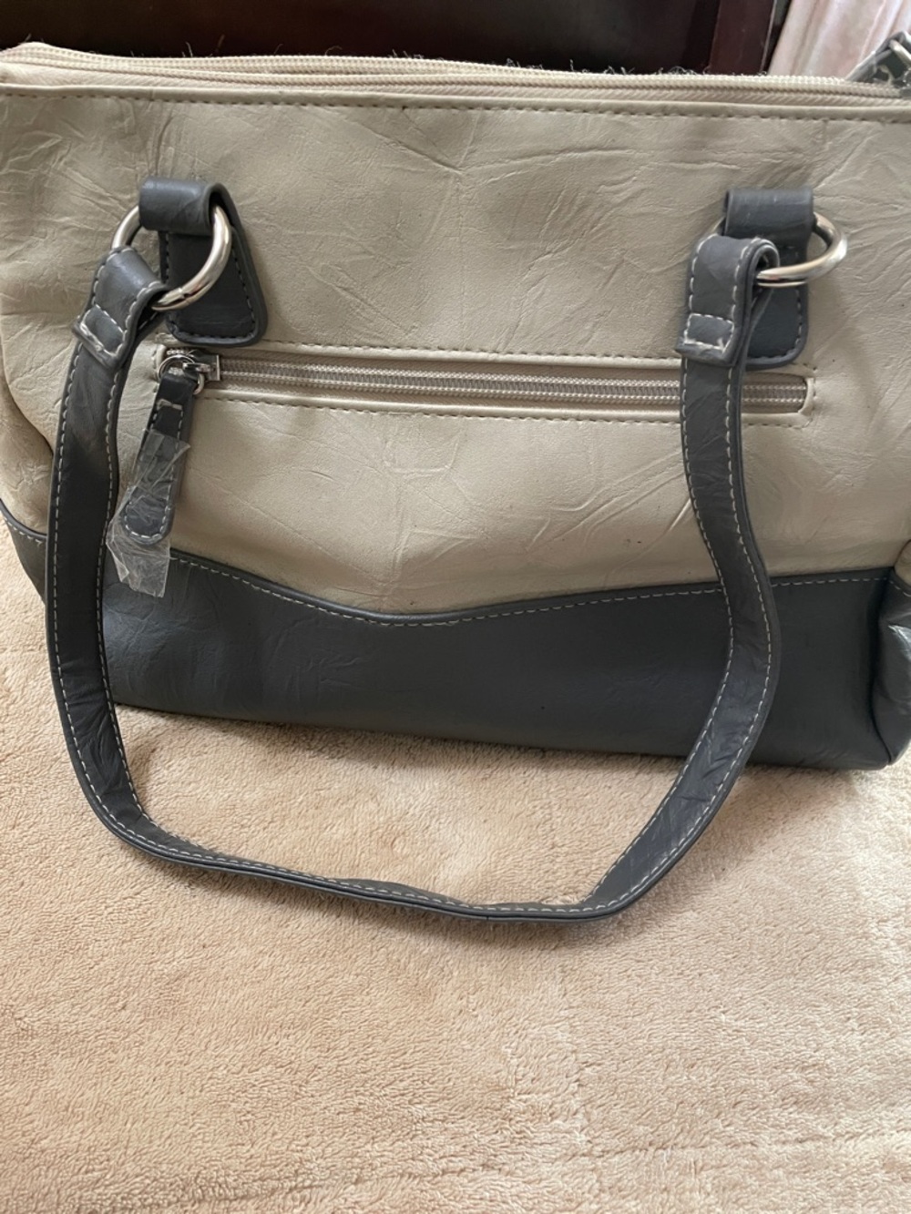 Stone & Co. Cream and Gray Structured Shoulder Tote